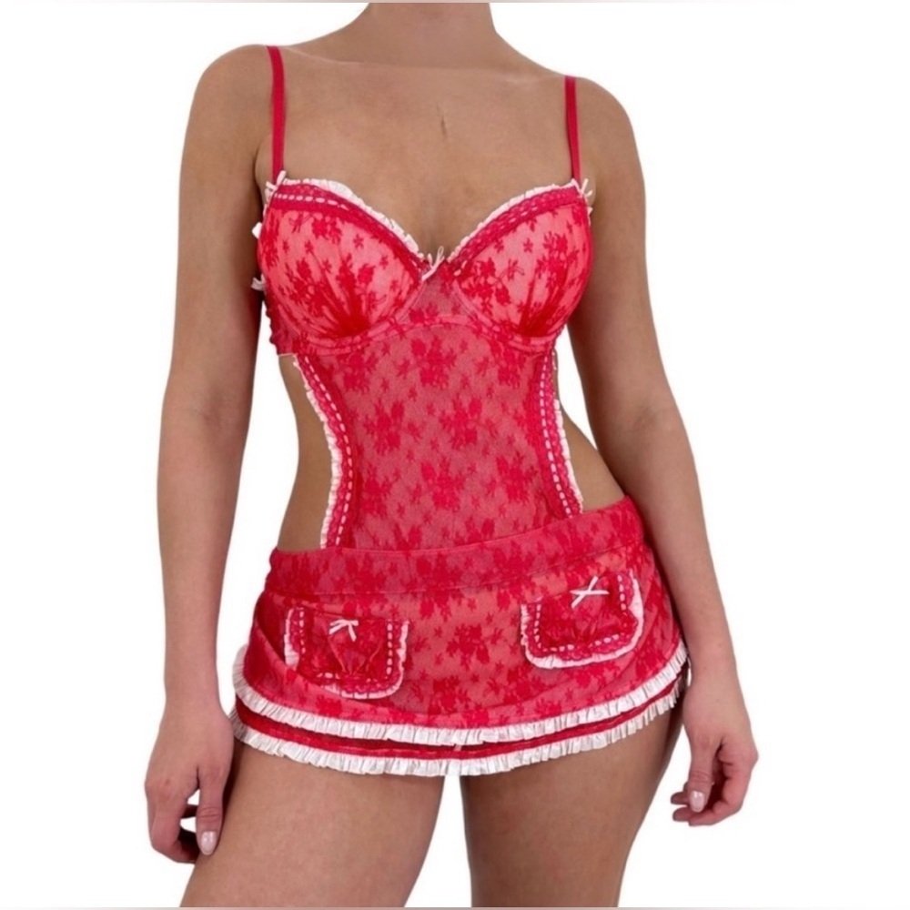 Victoria Secret Bustier Babydoll One Piece Apron Style French Maid Lingerie 36C